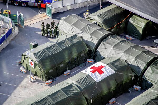 Строительство полевого госпиталя в Гётеборге в Швеции Строительство полевого госпиталя в Гётеборге в Швеции