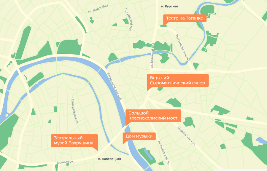 Карта Садового кольца от Курской до Павелецкой Карта Садового кольца от Курской до Павелецкой