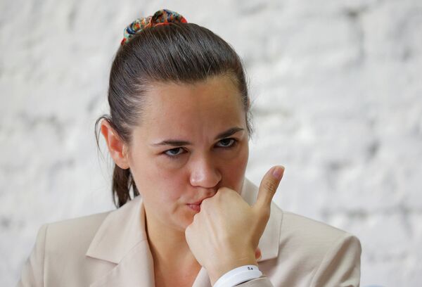 Светлана Тихановская на пресс-конференции по итогам президентских выборов в Минске, 10 августа 2020 Светлана Тихановская на пресс-конференции по итогам президентских выборов в Минске, 10 августа 2020