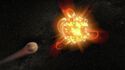 Так в представлении художника вспышки звезды - красного карлика сдувают атмосферу с вращающейся вокруг нее планеты