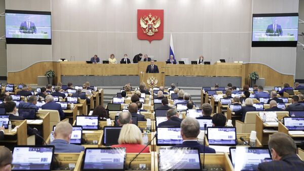 Министр науки и высшего образования РФ Валерий Фальков выступает на пленарном заседании Государственной Думы РФ Министр науки и высшего образования РФ Валерий Фальков выступает на пленарном заседании Государственной Думы РФ