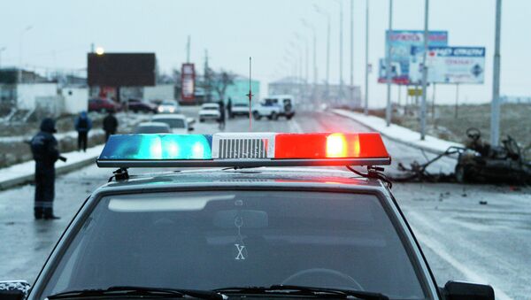 Полицейский автомобиль на Кавказе. Архивное фото Полицейский автомобиль на Кавказе. Архивное фото