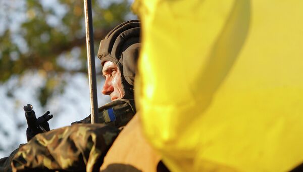 Солдат украинской армии недалеко от Мариуполя. Архивное фото Солдат украинской армии недалеко от Мариуполя. Архивное фото