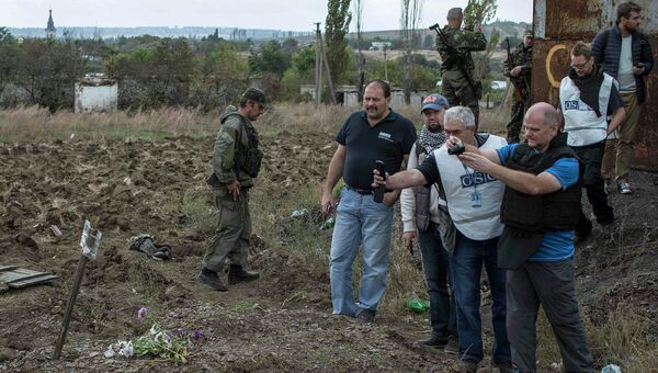 Наблюдатели ОБСЕ у братской могилы в селе Нижняя Крынка Наблюдатели ОБСЕ у братской могилы в селе Нижняя Крынка
