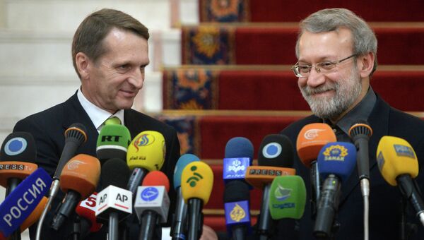 Председатель Государственной Думы РФ Сергей Нарышкин (слева) и председатель парламента Ирана Али Лариджани. Архивное фото Председатель Государственной Думы РФ Сергей Нарышкин (слева) и председатель парламента Ирана Али Лариджани. Архивное фото