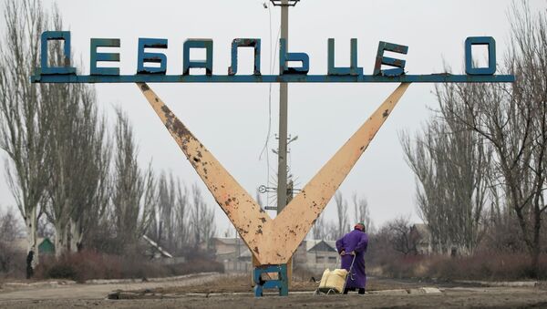 Жительница Дебальцево на окраине города. Архивное фото Жительница Дебальцево на окраине города. Архивное фото