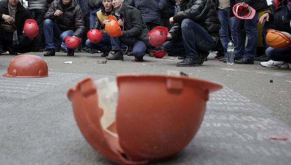 Украинские шахтеры во время акции протеста. Архивное фото Украинские шахтеры во время акции протеста. Архивное фото