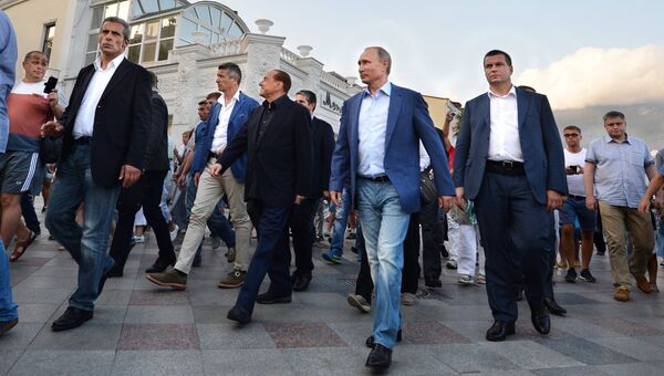 Президент России Владимир Путин и бывший премьер Италии Сильвио Берлускони. Архивное фото Президент России Владимир Путин и бывший премьер Италии Сильвио Берлускони. Архивное фото