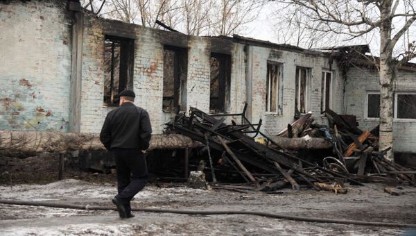 На месте пожара в психоневрологическом диспансере в селе Алферовка. Декабрь 2015 На месте пожара в психоневрологическом диспансере в селе Алферовка. Декабрь 2015