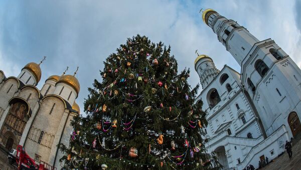 Новогодняя елка на Соборной площади Кремля в Москве. Архивное фото Новогодняя елка на Соборной площади Кремля в Москве. Архивное фото
