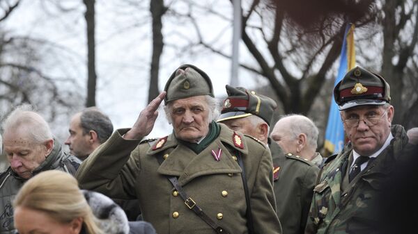 Участники шествия латышского легиона Ваффен СС в Риге Участники шествия латышского легиона Ваффен СС в Риге