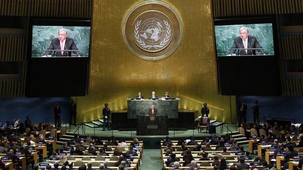 Антониу Гутерреш на заседании Генассамблеи ООН. 13 октября 2016 Антониу Гутерреш на заседании Генассамблеи ООН. 13 октября 2016