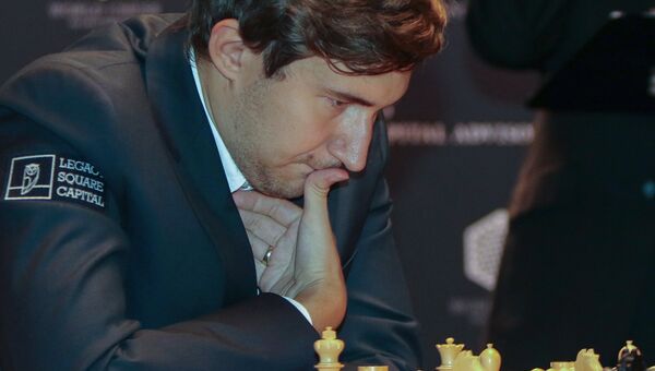 Гроссмейстер Сергей Карякин в тай-брейке матча за звание чемпиона мира по шахматам 2016 в Нью-Йорке. 30 ноября 2016 Гроссмейстер Сергей Карякин в тай-брейке матча за звание чемпиона мира по шахматам 2016 в Нью-Йорке. 30 ноября 2016