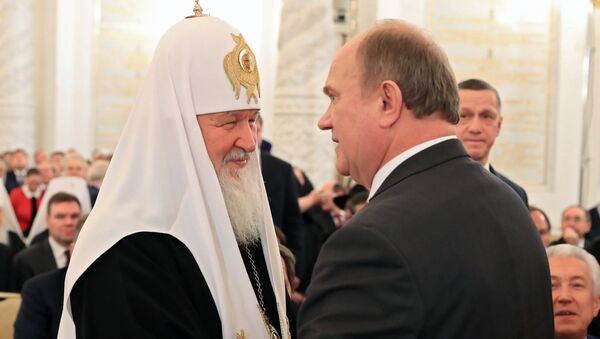 Патриарх Московский и всея Руси Кирилл и председатель ЦК КПРФ Геннадий Зюганов перед началом ежегодного послания президента РФ Владимира Путина Федеральному Собранию в Кремле Патриарх Московский и всея Руси Кирилл и председатель ЦК КПРФ Геннадий Зюганов перед началом ежегодного послания президента РФ Владимира Путина Федеральному Собранию в Кремле