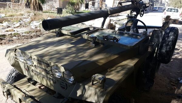 Военная техника в освобожденном квартале восточного Алеппо в Сирии Военная техника в освобожденном квартале восточного Алеппо в Сирии