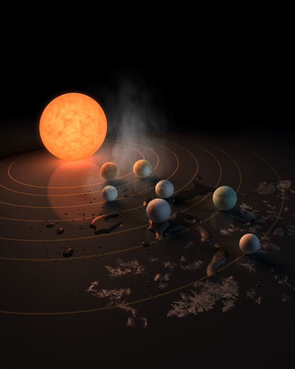 Так художник представил себе семь планет системы TRAPPIST-1 Так художник представил себе семь планет системы TRAPPIST-1
