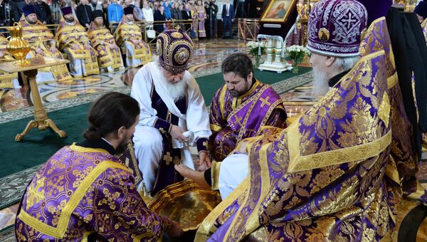 Патриаршее служение в Великий Четверг в Храме Христа Спасителя. Архивное фото Патриаршее служение в Великий Четверг в Храме Христа Спасителя. Архивное фото