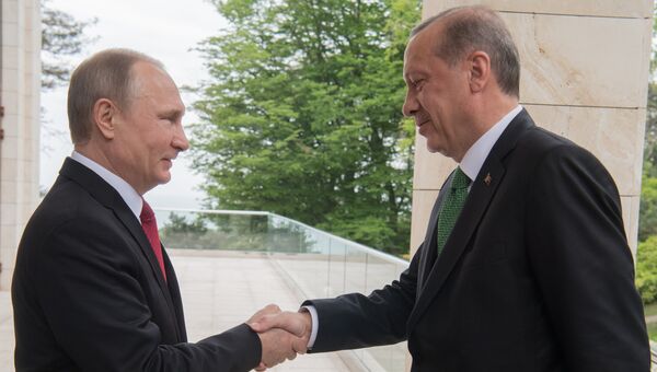 Президент РФ Владимир Путин и президент Турции Реджеп Тайип Эрдоган во время встречи. 3 мая 2017 Президент РФ Владимир Путин и президент Турции Реджеп Тайип Эрдоган во время встречи. 3 мая 2017