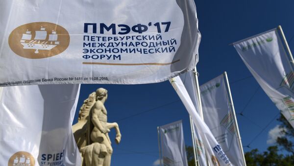 Баннер с символикой Санкт-Петербургского международного экономического форума 2017. Баннер с символикой Санкт-Петербургского международного экономического форума 2017.
