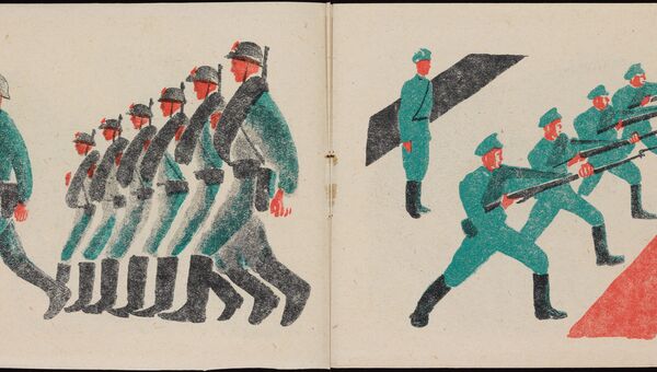 Разворот книги Красная армия из коллекции советских детских книг, выложенной Принстонским университетом Разворот книги Красная армия из коллекции советских детских книг, выложенной Принстонским университетом