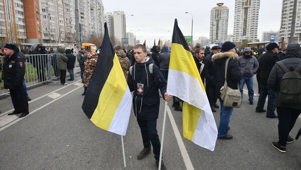 Участник акции Русский марш в Москве. 4 ноября 2017 Участник акции Русский марш в Москве. 4 ноября 2017