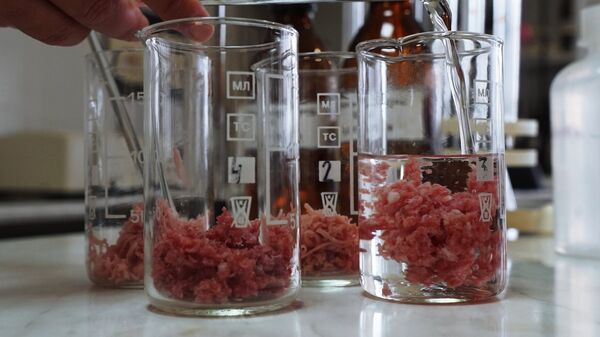 В лаборатории предприятия во время производства мясных деликатесов компании Калининградский деликатес В лаборатории предприятия во время производства мясных деликатесов компании Калининградский деликатес