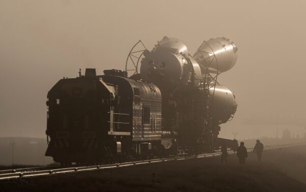 Вывоз ракеты-носителя Союз-ФГ c транспортно-пилотируемым кораблем Союз МС-08 на стартовую площадку космодрома Байконур. 19 марта 2018 Вывоз ракеты-носителя Союз-ФГ c транспортно-пилотируемым кораблем Союз МС-08 на стартовую площадку космодрома Байконур. 19 марта 2018