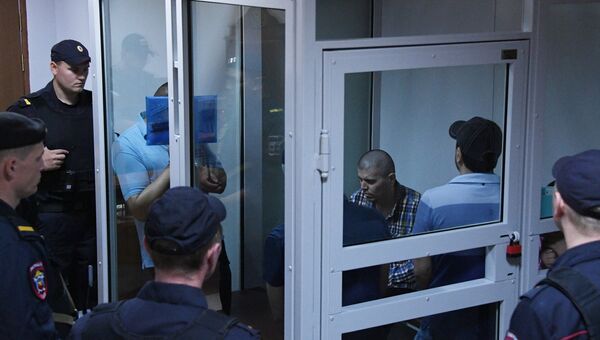 Члены банды GTA, обвиняемые в серии убийств водителей в Мособлсуде во время оглашения приговора. 1 августа 2018 Члены банды GTA, обвиняемые в серии убийств водителей в Мособлсуде во время оглашения приговора. 1 августа 2018
