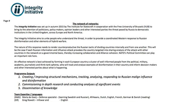 Скриншот документа о России от британского проекта The Integrity Initiative Скриншот документа о России от британского проекта The Integrity Initiative