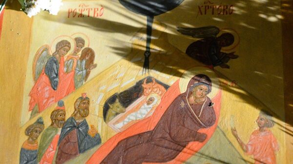 Рождество Христово, икона, фрагмент. Рождество Христово, икона, фрагмент.