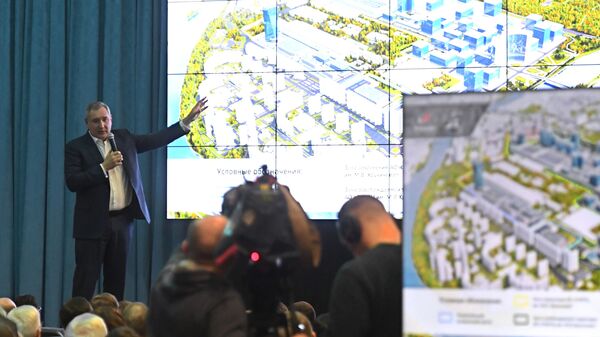 Генеральный директор госкорпорации Роскосмос Дмитрий Рогозин во время презентации национального космического центра Генеральный директор госкорпорации Роскосмос Дмитрий Рогозин во время презентации национального космического центра