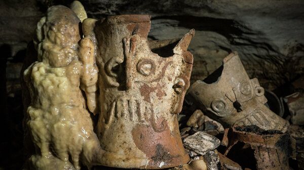 Пещера Баламку, обнаруженная археологами при раскопках Чичен-Ица ​​на полуострове Юкатан, Мексика. 4 марта 2019