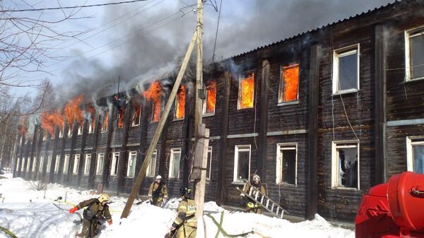 Пожар в поселке Ярега в республике Коми