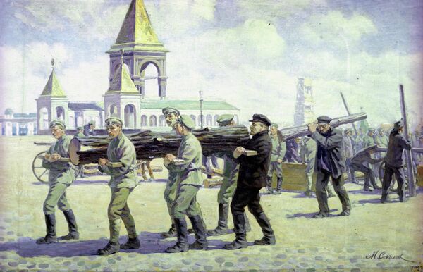 Картина В.И. Ленин на Всероссийском субботнике в Кремле 1 мая 1920 года. Художник Михаил Георгиевич Соколов (1875-1953). Картина В.И. Ленин на Всероссийском субботнике в Кремле 1 мая 1920 года. Художник Михаил Георгиевич Соколов (1875-1953).