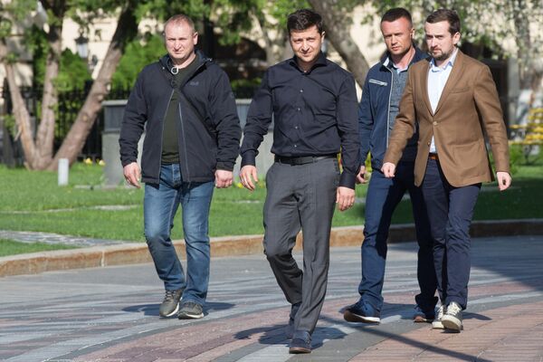 Избранный президент Украины Владимир Зеленский после завершения встречи с лидерами фракций Верховной рады. 4 мая 2019