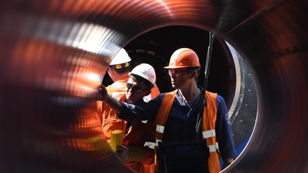 Рабочие на участке строительства газопровода Северный поток-2 в Ленинградской области Рабочие на участке строительства газопровода Северный поток-2 в Ленинградской области