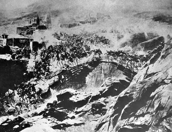 Рисунок Оборона Низового русскими войсками во время Кавказской войны 1840-50 годов Рисунок Оборона Низового русскими войсками во время Кавказской войны 1840-50 годов