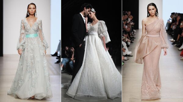 Модели демонстрируют одежду из коллекции Speranza Couture дизайнера Надежды Юсуповой на площадке Mercedes-Benz Fashion Week Russia в Центральном выставочном зале Манеж в Москве Модели демонстрируют одежду из коллекции Speranza Couture дизайнера Надежды Юсуповой на площадке Mercedes-Benz Fashion Week Russia в Центральном выставочном зале Манеж в Москве