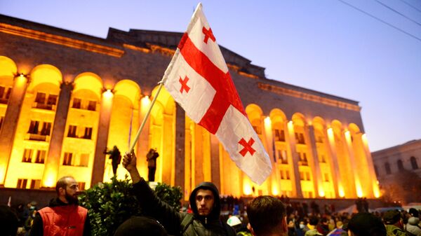 Участники акции протеста у здания парламента Грузии в Тбилиси Участники акции протеста у здания парламента Грузии в Тбилиси