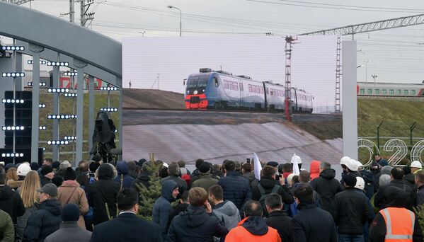 Церемония открытия движения по железнодорожной части Крымского моста Церемония открытия движения по железнодорожной части Крымского моста
