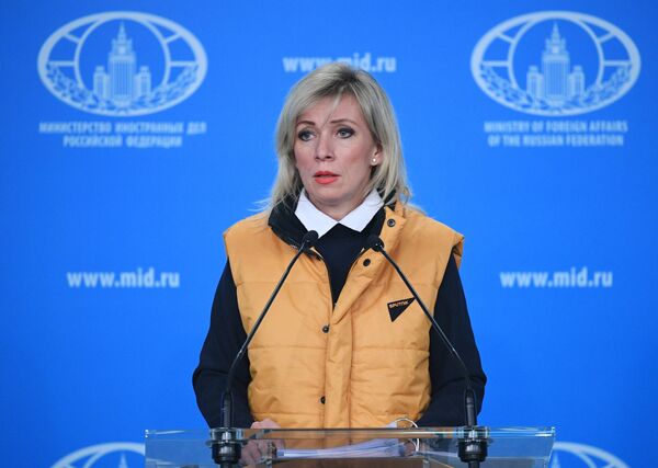 Официальный представитель Министерства иностранных дел России Мария Захарова во время брифинга в Москве Официальный представитель Министерства иностранных дел России Мария Захарова во время брифинга в Москве