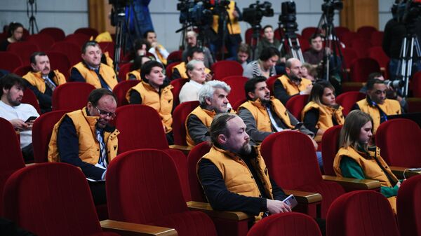 Журналисты на брифинге официального представителя Министерства иностранных дел России Марии Захаровой в Москве Журналисты на брифинге официального представителя Министерства иностранных дел России Марии Захаровой в Москве
