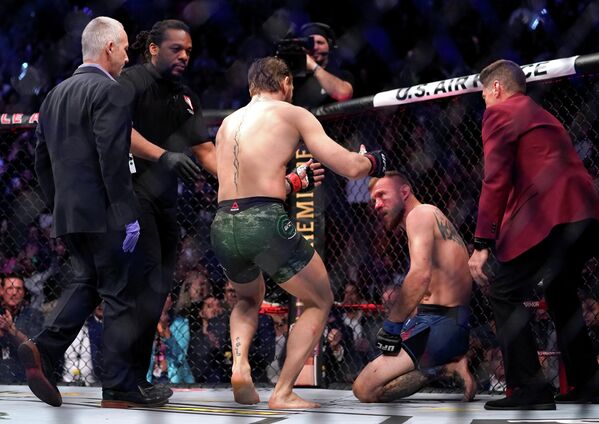 MMA Mixed Martial Arts - UFC 246 - Welterweight - Conor McGregor v Donald Cerrone - T-Mobile Arena, Las Vegas, United States - January 18, 2020 Conor McGregor with Donald Cerrone after their fight REUTERS/Mike Blake MMA Mixed Martial Arts - UFC 246 - Welterweight - Conor McGregor v Donald Cerrone - T-Mobile Arena, Las Vegas, United States - January 18, 2020 Conor McGregor with Donald Cerrone after their fight REUTERS/Mike Blake