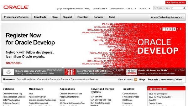 Скриншот сайта компании Oracle, архивное фото Скриншот сайта компании Oracle, архивное фото