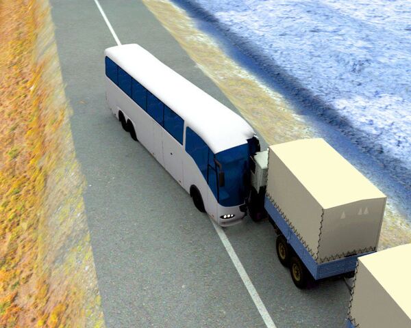 3D-реконструкция столкновения автобуса с КамАЗом в Саратовской области 3D-реконструкция столкновения автобуса с КамАЗом в Саратовской области