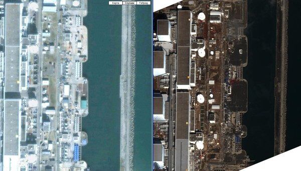 Спутниковая съемка последствий землетрясения на АЭС Фукусима-1 Спутниковая съемка последствий землетрясения на АЭС Фукусима-1
