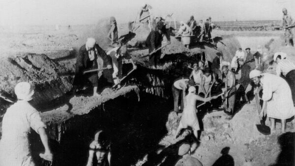 Жители Сталинграда роют окопы. 1942 год Жители Сталинграда роют окопы. 1942 год
