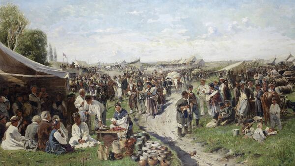 В. Маковский. Ярмарка (Малороссия), 1885 год (холст, масло 113х 180 см) В. Маковский. Ярмарка (Малороссия), 1885 год (холст, масло 113х 180 см)