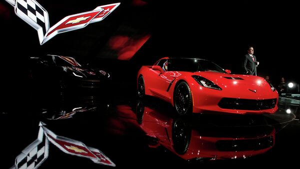 Автомобиль Chevrolet 2014 Corvette на автосалоне в Детройте, США Автомобиль Chevrolet 2014 Corvette на автосалоне в Детройте, США