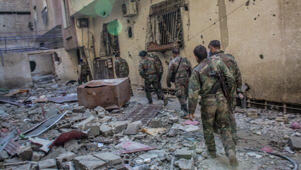 Военнослужащие сирийской армии в городе Дарайя, Сирия Военнослужащие сирийской армии в городе Дарайя, Сирия